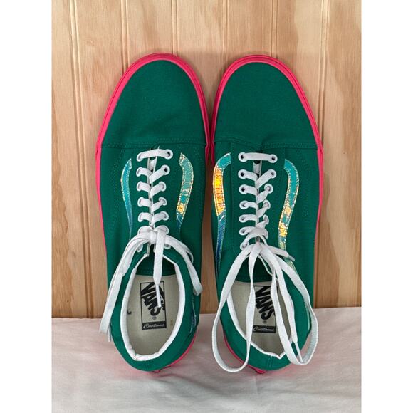 Custom Vans Old Skool Platform Sneakers Men's Size 13 Vibrant Green Pink Canvas - Picture 5 of 8